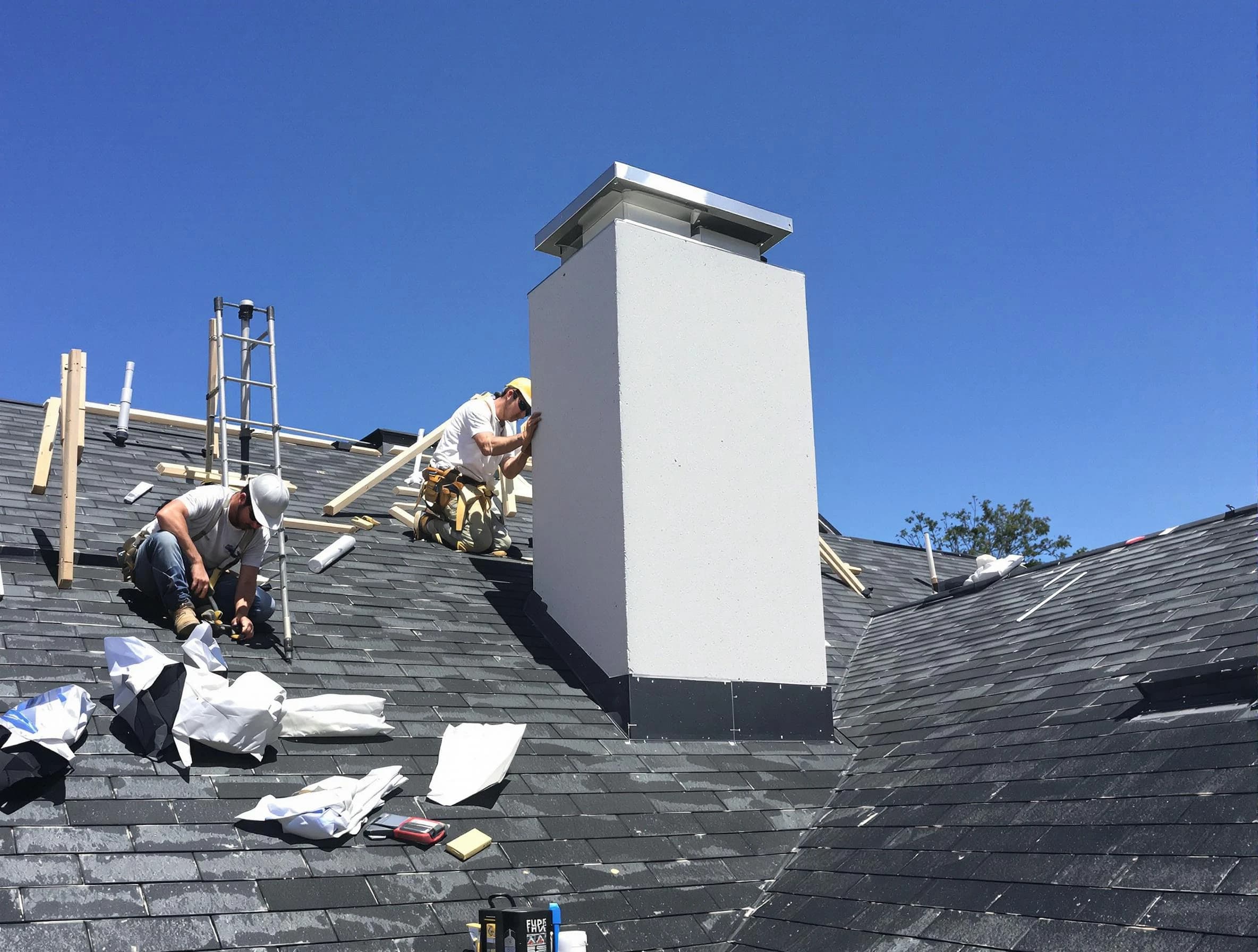 Brentwood Chimney Sweep crew installing a new chimney in Brentwood, TN