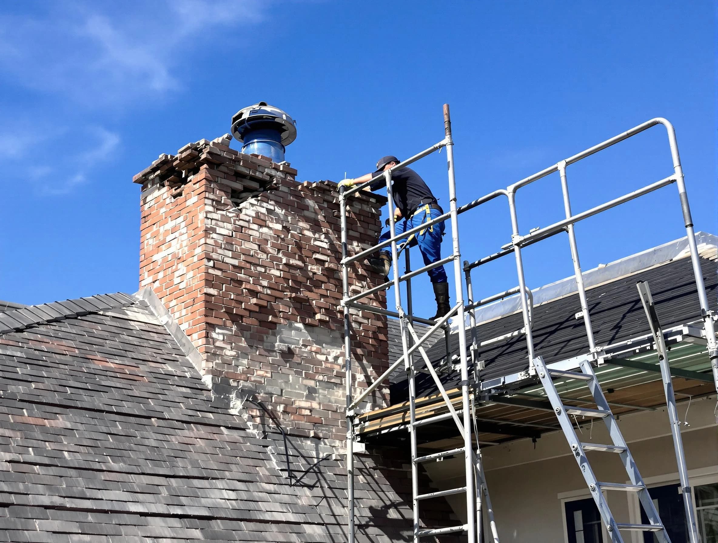 Rebuilding a chimney structure by Brentwood Chimney Sweep in Brentwood, TN