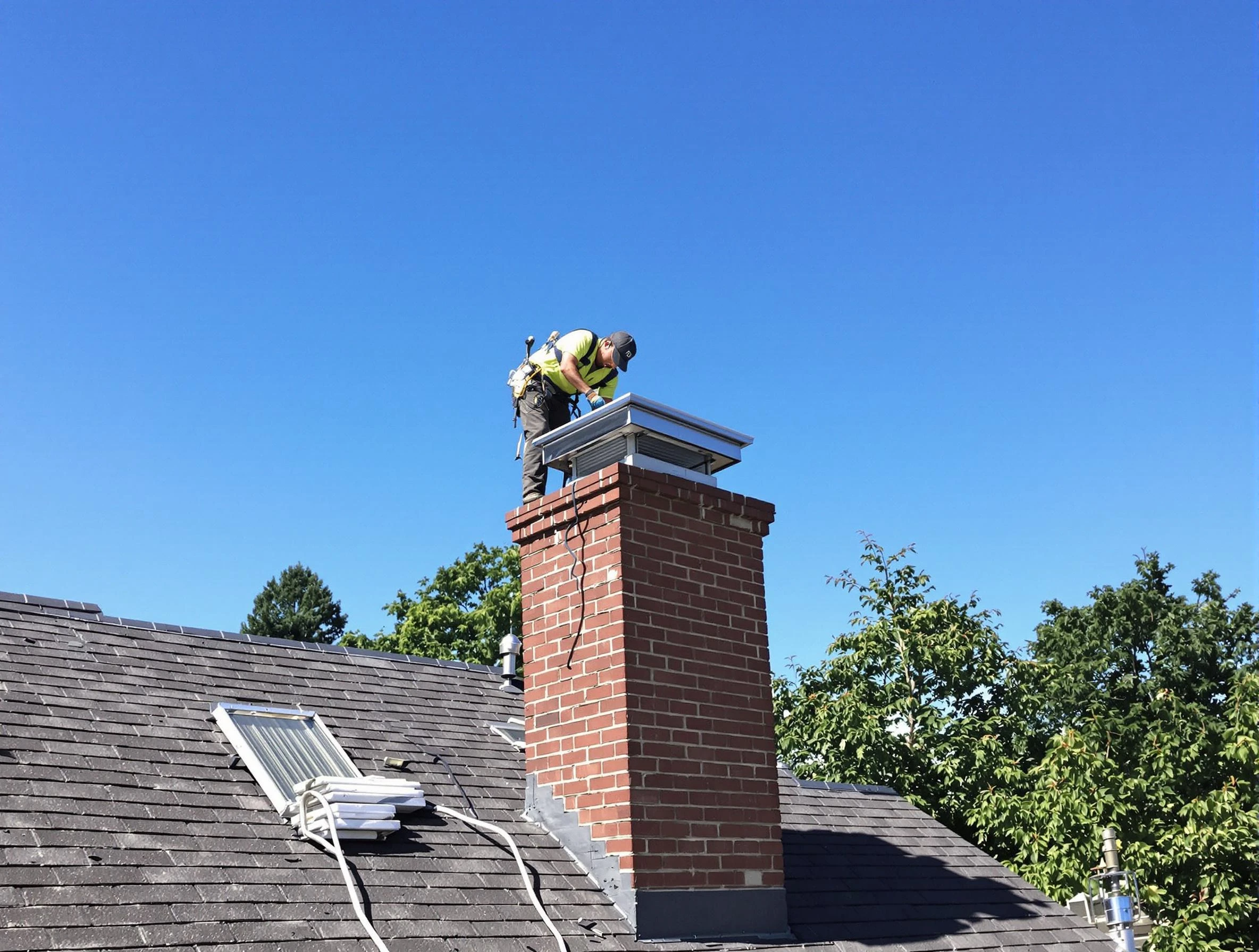 Brentwood Chimney Sweep technician measuring a chimney cap in Brentwood, TN
