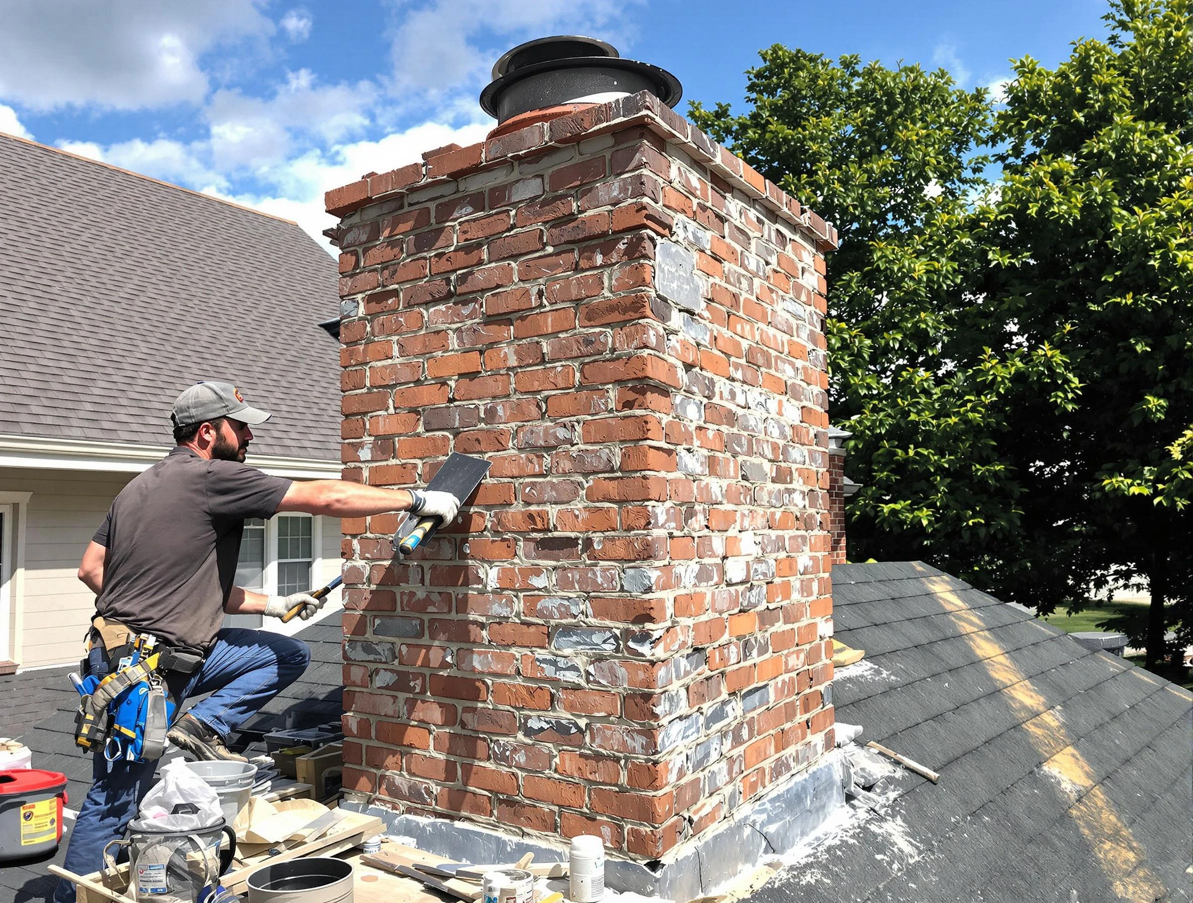 Completed chimney rebuild by Brentwood Chimney Sweep in Brentwood, TN
