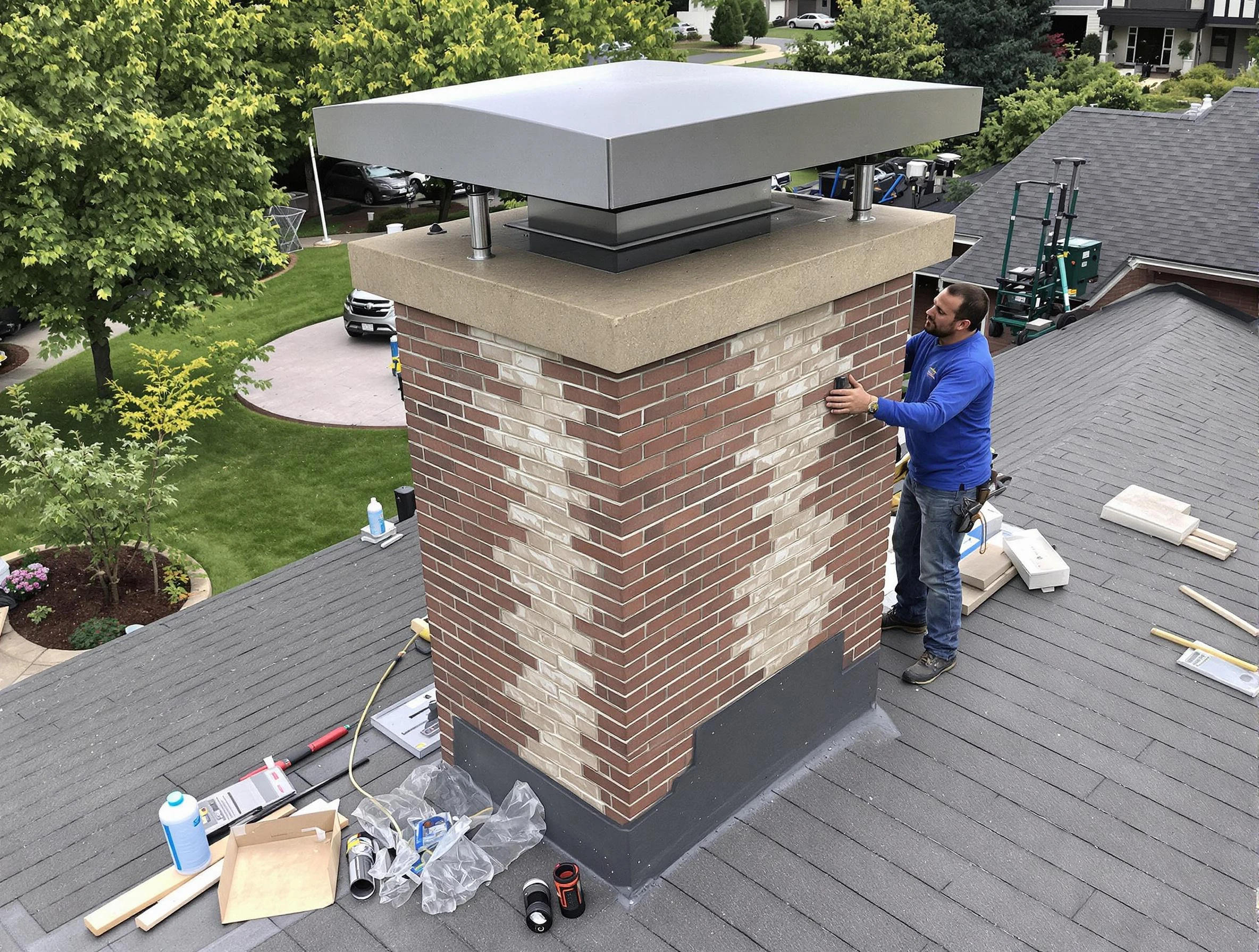 Brentwood Chimney Sweep team working on a custom chimney remodel in Brentwood, TN